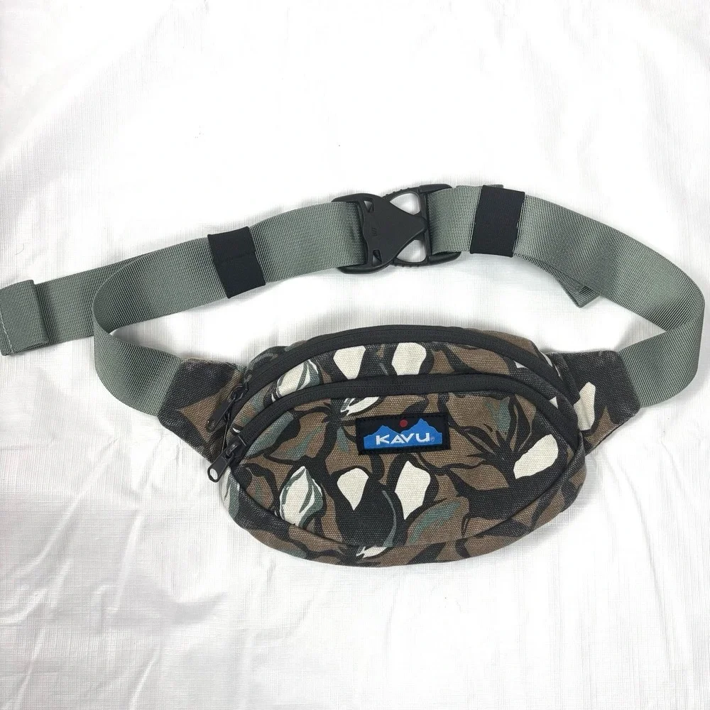 KAVU Spectator Belt Bag Fanny Pack Waist Pack  Leaves Foliage Brown Green Black